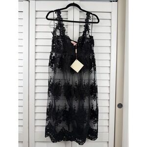 The Wallflower Event Dress Womens L Black Sheer Overlay Lace Floral NEW‎